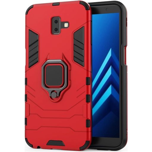 Mobigear Armor Ring Samsung Galaxy J6 Plus Hülle Hardcase Backcover Stoßfest mit Ringhalter - Rot