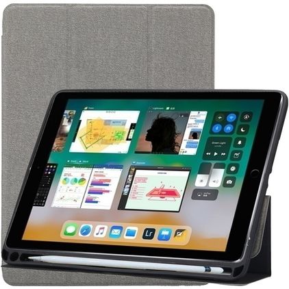 Mobigear Tri-Fold Gel iPad 6 (2018) Hülle TPU,Kunstleder Klapphülle + Stifthalter - Grau