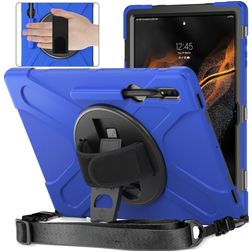 Mobigear SureGrip XGuard Samsung Galaxy Tab S8 Ultra Hülle Kunststoff,Silikon Backcover + Stifthalter + Schulterträger + Ständer - Blau