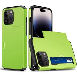 Mobigear Card iPhone 15 Pro Hülle Hardcase Backcover Stoßfest mit Kartenhalter - Grün