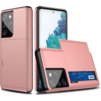 Mobigear Card Samsung Galaxy S21 Ultra Hülle Hardcase Backcover Stoßfest mit Kartenhalter - Roségold