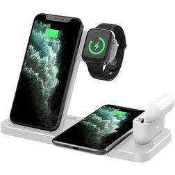 Mobigear JetCharge 4in1 QI-Ladestation für zwei Smartphones / AirPods und Apple Watch - Weiß