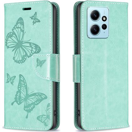 Mobigear Butterfly Xiaomi Redmi Note 12 Hülle Klapphülle Geldbörse - Grün