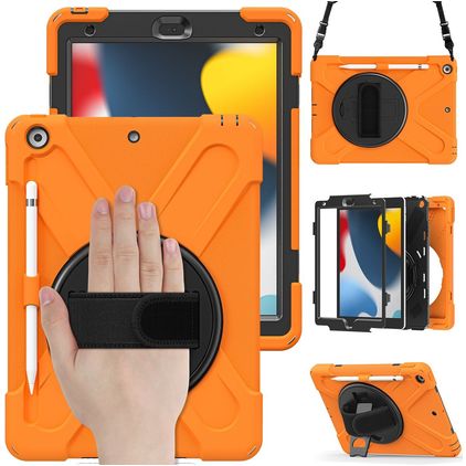 Mobigear SureGrip XGuard iPad 8 (2020) Hülle Kunststoff,Silikon Backcover + Stifthalter + Schulterträger + Ständer - Orange