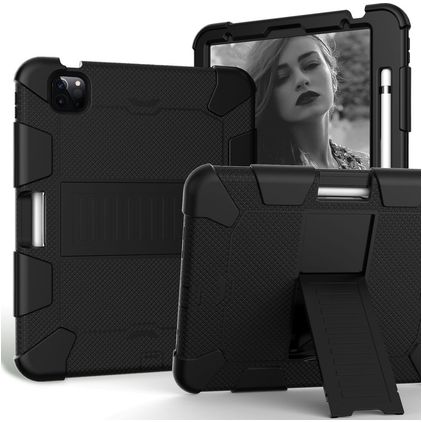Mobigear ShieldStand iPad Air 4 (2020) Hülle Kunststoff,Silikon Backcover + Stifthalter + Ständer - Schwarz