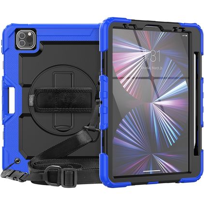 Mobigear SureGrip Xtreme iPad Air 11 Zoll (2026) Hülle Kunststoff,Silikon Backcover + Stifthalter + Schulterträger + Ständer - Dunkelblau
