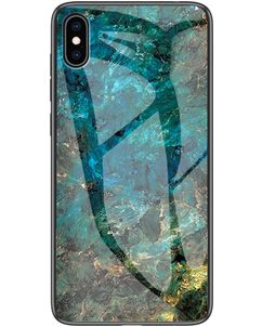 Mobigear Marble Glass iPhone XS Hülle Gehärtetes Glas Backcover - Emerald