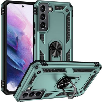 Mobigear Armor Ring Samsung Galaxy S22 Hülle Hardcase Backcover Stoßfest mit Ringhalter - Grün