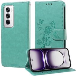 Mobigear Flowers OPPO Reno 12 Pro Hülle Klapphülle Geldbörse - Grün