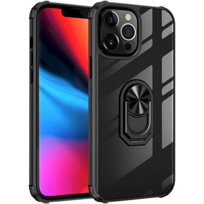 Mobigear Crystal Ring iPhone 14 Plus Hülle Hardcase Backcover mit Ringhalter - Transparent / Schwarz