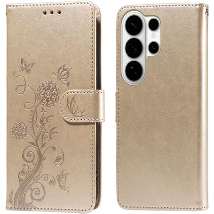 Mobigear Flowers Samsung Galaxy S26 Ultra Hülle Klapphülle Geldbörse - Gold
