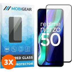 Mobigear Premium Realme Narzo 50 4G Panzerglas Gehärtetes Glas Displayschutz - Hüllenfreundlich - Schwarz (3er Pack)