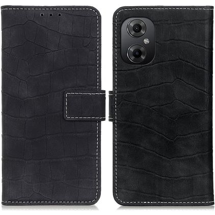 Mobigear Croco POCO M5 Hülle Klapphülle Geldbörse - Schwarz