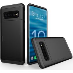 Mobigear Card Samsung Galaxy S10 Plus Hülle Hardcase Backcover Stoßfest mit Kartenhalter - Schwarz