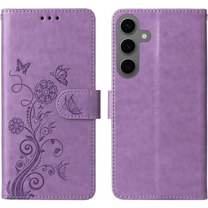 Mobigear Flowers Samsung Galaxy S24 FE Hülle Klapphülle Geldbörse - Lila
