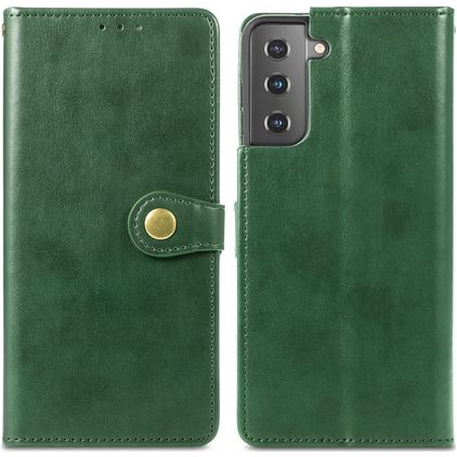 Mobigear Snap Button Samsung Galaxy S21 Plus Hülle Klapphülle Geldbörse - Grün