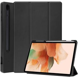 Mobigear Tri-Fold Gel Samsung Galaxy Tab S7 FE TPU / Kunstleder Klapphülle + Stylus-Halter - Schwarz