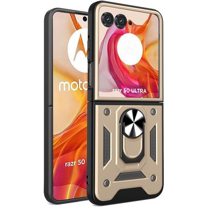 Mobigear Armor Ring Motorola Razr 50 Ultra Hülle Hardcase Backcover Stoßfest mit Ringhalter - Gold