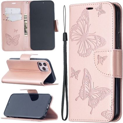 Mobigear Butterfly iPhone 12 Pro Hülle Klapphülle Geldbörse - Roségold