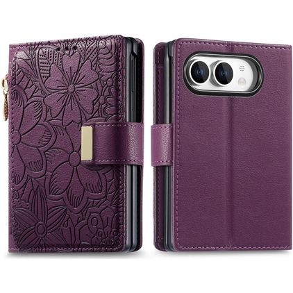 Mobigear Flowers iPhone Duo Hülle Klapphülle Geldbörse - Lila
