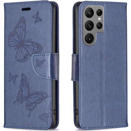 Mobigear Butterfly Samsung Galaxy S23 Ultra Hülle Klapphülle Geldbörse - Blau