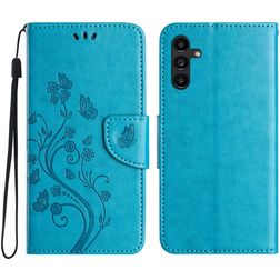 Mobigear Flowers Samsung Galaxy A36 Hülle Klapphülle Geldbörse - Blau