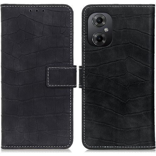 Mobigear Croco POCO M5 Hülle Klapphülle Geldbörse - Schwarz