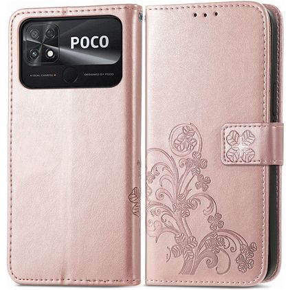 Mobigear Clover POCO C40 Hülle Klapphülle Geldbörse - Roségold