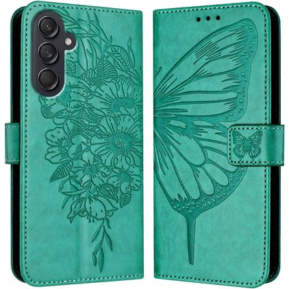 Mobigear Butterfly Samsung Galaxy M55 Klapphülle Portemonnaie - Grün