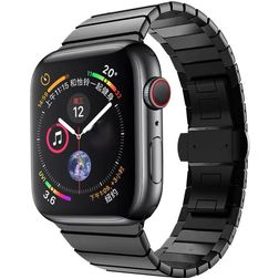 Mobigear Madrid Edelstahl Apple Watch Armband Faltschließe - 49/46/45/44 mm - Schwarz
