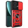 Mobigear Armor Ring Cam Slide Motorola Edge 40 Neo Hülle Hardcase Backcover Stoßfest mit Ringhalter und Kamera Slider - Rot