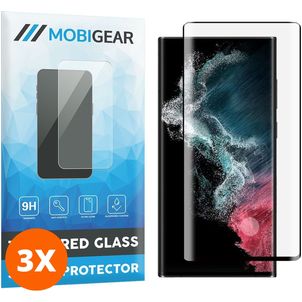 Mobigear Premium Samsung Galaxy S22 Ultra Panzerglas Gehärtetes Glas Displayschutz - Hüllenfreundlich - Schwarz (3er Pack)