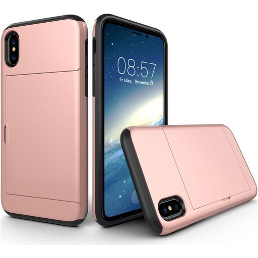 Mobigear Card iPhone XS Hülle Hardcase Backcover Stoßfest mit Kartenhalter - Roségold