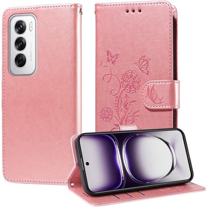 Mobigear Flowers OPPO Reno 12 Pro Hülle Klapphülle Geldbörse - Roségold
