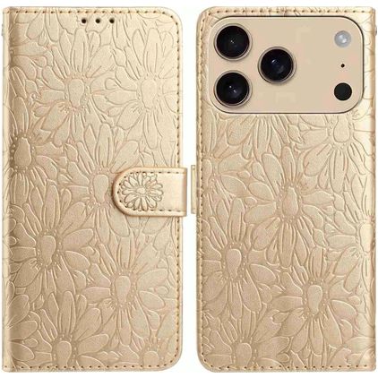 Mobigear Flowers iPhone 17 Pro Hülle Klapphülle Geldbörse - Gold