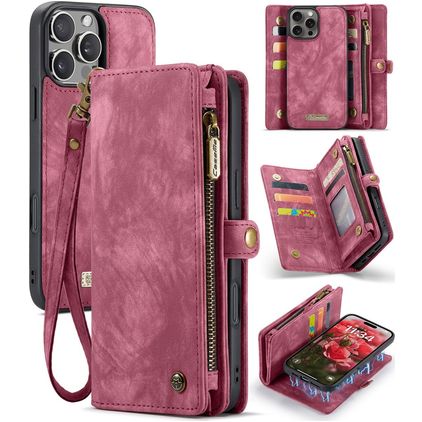 Caseme 008 iPhone 16 Pro Max Hülle Abnehmbare 2in1 Klapphülle Geldbörse - Rot