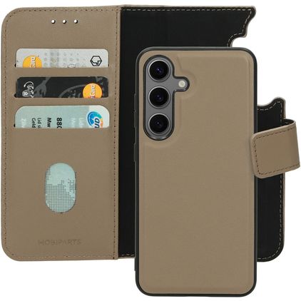 Mobiparts Samsung Galaxy S24 MagSafe Hülle Echtes Leder Abnehmbare 2in1 Klapphülle Geldbörse - Taupe