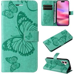Mobigear Butterfly iPhone 16 Hülle Klapphülle Geldbörse - Grün