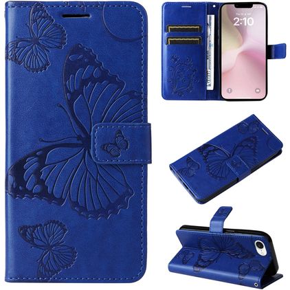 Mobigear Butterfly iPhone 16e Hülle Klapphülle Geldbörse - Blau