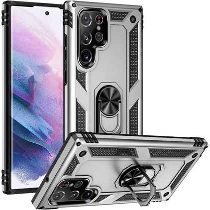 Mobigear Armor Ring Samsung Galaxy S23 Ultra Hardcase Backcover Shockproof mit Ringhalter - Silber