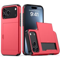 Mobigear Card iPhone 18 Pro Hülle Hardcase Backcover Stoßfest mit Kartenhalter - Rot