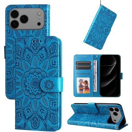 Mobigear Sunflower iPhone 17 Pro Max Hülle Klapphülle Geldbörse - Blau
