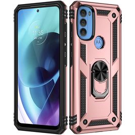 Mobigear Armor Ring Motorola Moto G71 5G Hülle Hardcase Backcover Stoßfest mit Ringhalter - Roségold