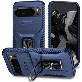 Mobigear Armor Ring Cam Slide Google Pixel 9 Pro XL Hülle Hardcase Backcover Stoßfest mit Ringhalter und Kamera Slider - Blau