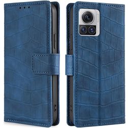 Mobigear Croco Motorola Edge 30 Ultra Hülle Klapphülle Geldbörse - Blau