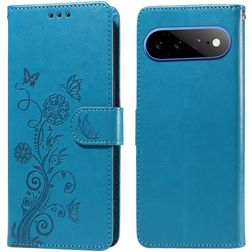 Mobigear Flowers Google Pixel 11 Pro XL Hülle Klapphülle Geldbörse - Blau