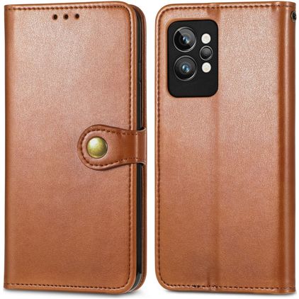Mobigear Snap Button Realme GT2 Pro Hülle Klapphülle Geldbörse - Braun