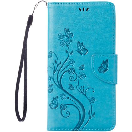 Mobigear Flowers iPhone 8 Hülle Klapphülle Geldbörse - Blau