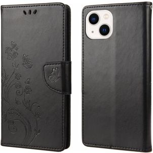 Mobigear Flowers iPhone 14 Plus Hülle Klapphülle Geldbörse - Schwarz