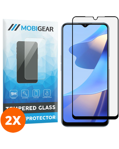 Mobigear Premium OPPO A16 Panzerglas Gehärtetes Glas Displayschutz - Hüllenfreundlich - Schwarz (2er Pack)